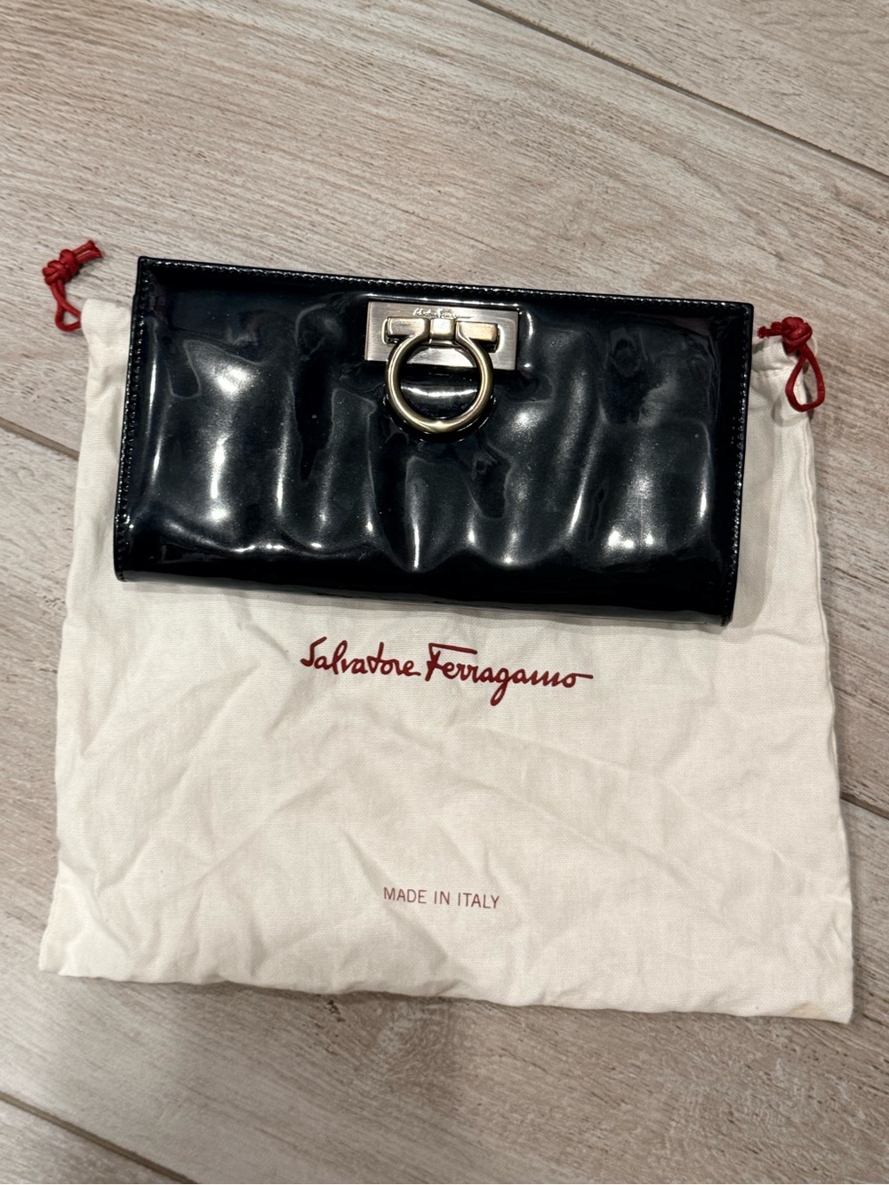 Salvatore Ferragamo Gancini Patent leather Black Mini Clutch Bag